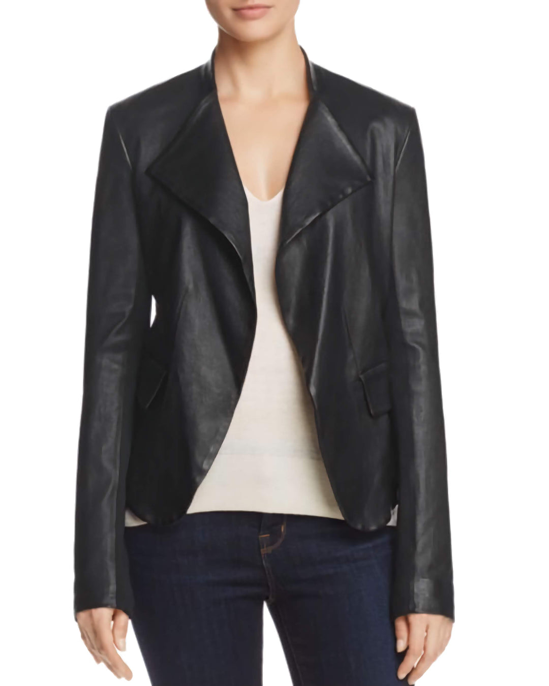 Open Front Silhouette Leather Jacket