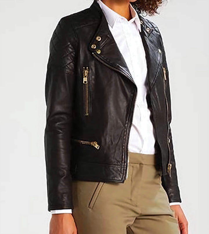 Gold Quilted Soft Leather Jacket