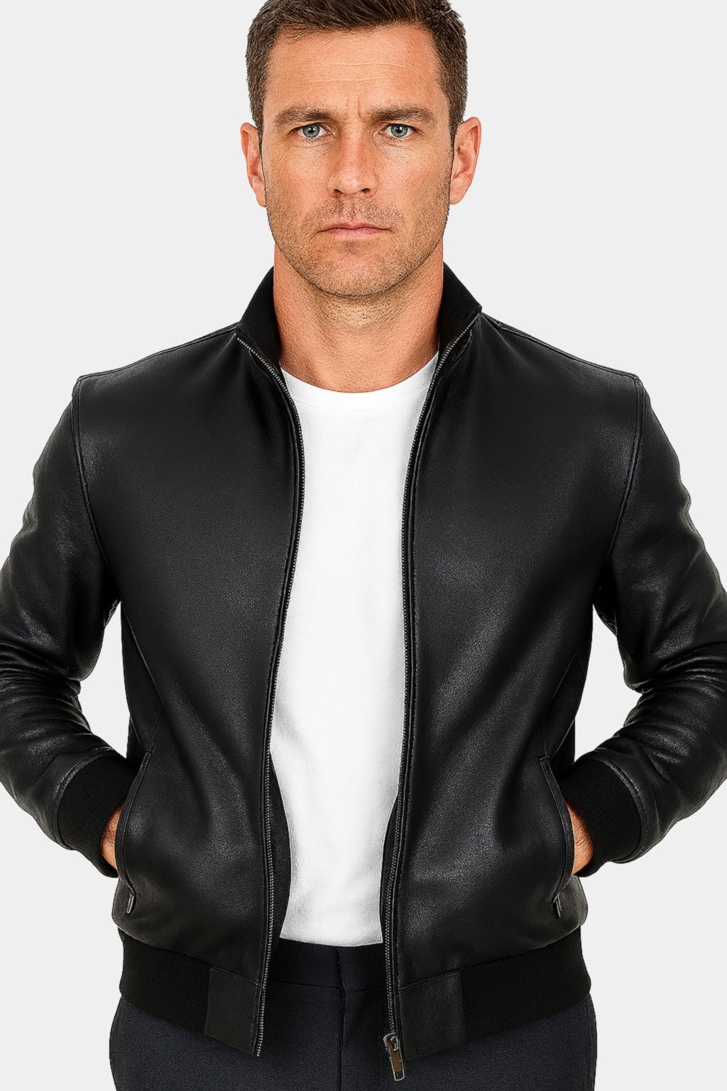 Black leather jacket for men