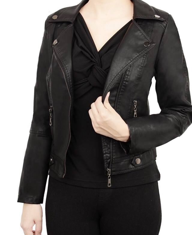 Slant Zipper Lambskin Leather Biker Jacket