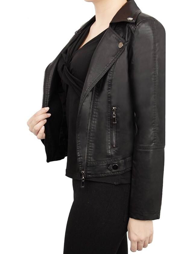 Slant Zipper Lambskin Leather Biker Jacket