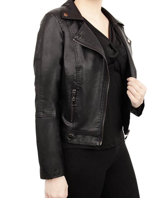 Slant Zipper Lambskin Leather Biker Jacket