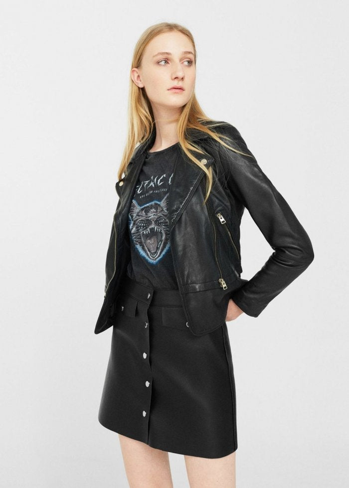 Black Vintage Leather Jacket For Women