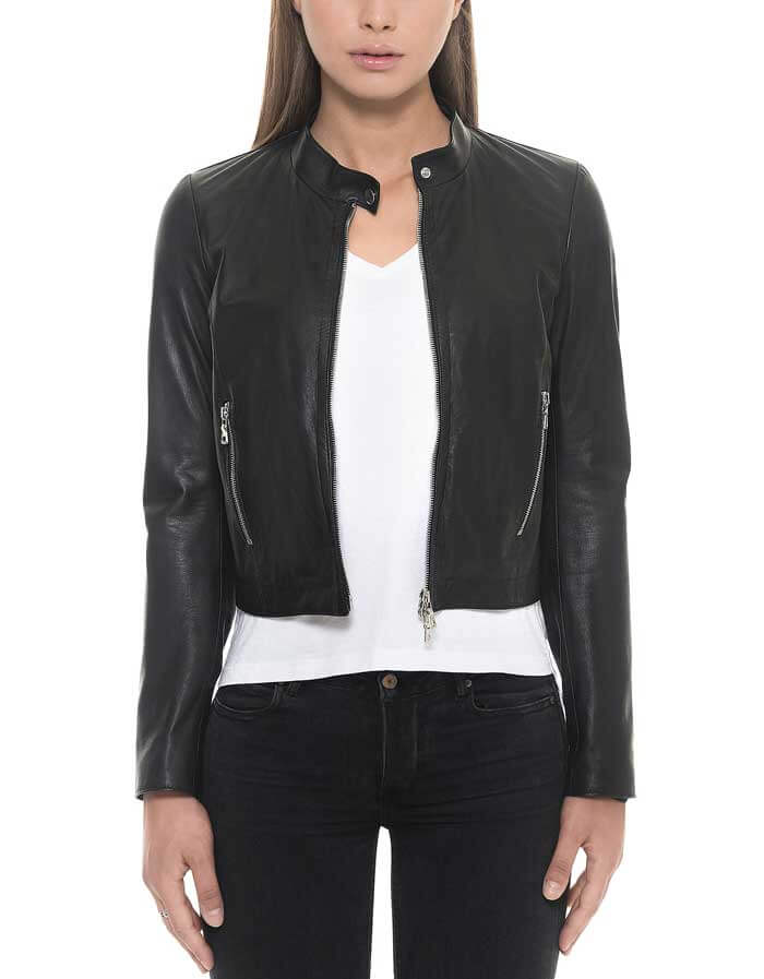Collar Leather Jacket For Women