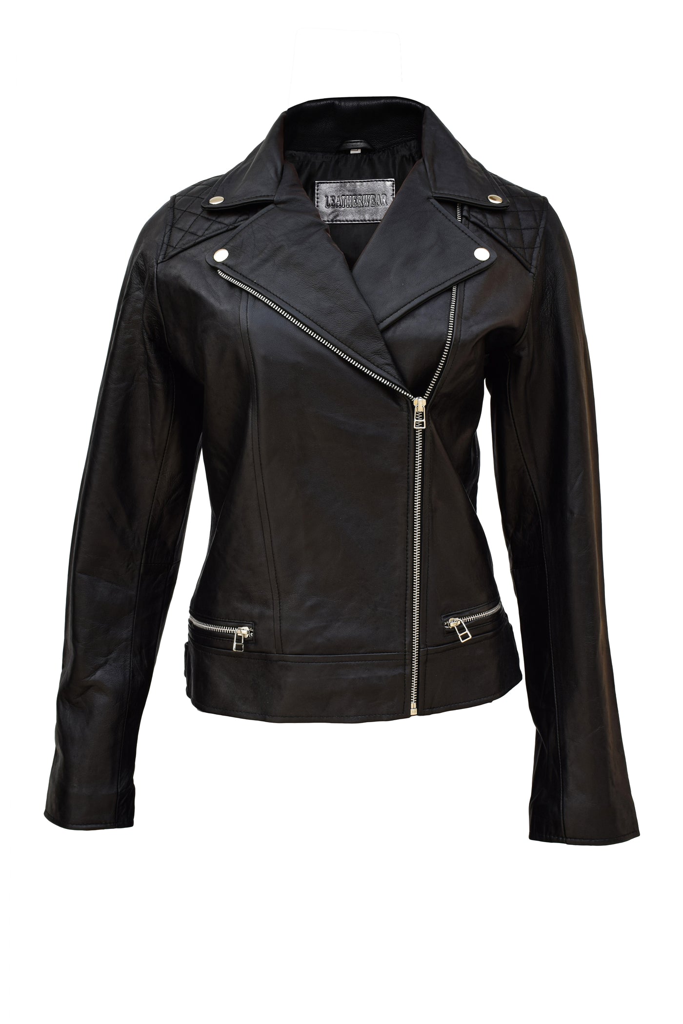 Black Padded Shoulder Leather Jacket