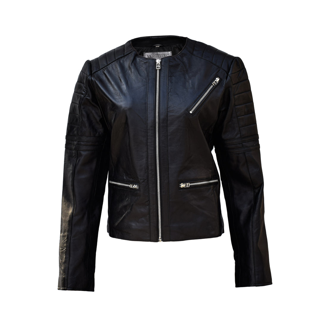 Zipped Pockets Black Leather Jacket | Women | Sheepskin | Leatherwear ...