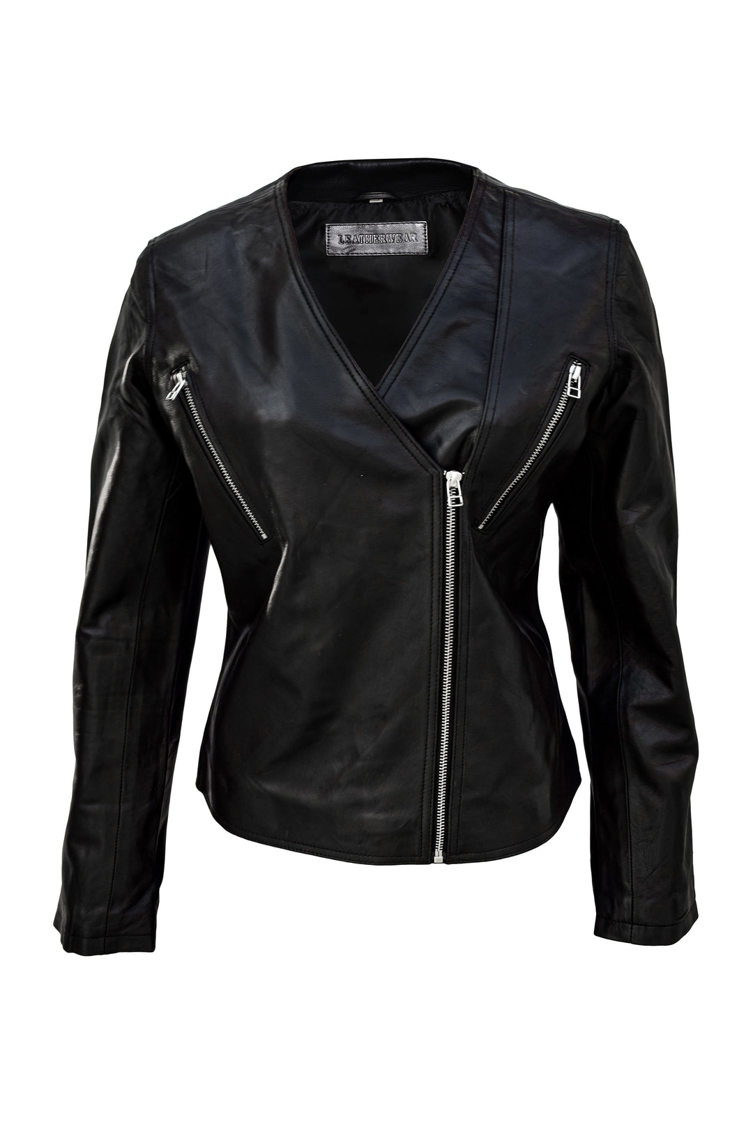 Black Solid Minimalist Leather Jacket