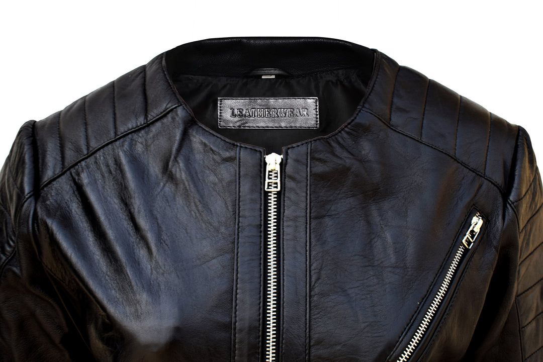 Zipped Pockets Leather Jacket Online