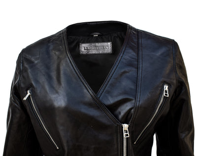 Black Solid Minimalist Leather Jacket For Women