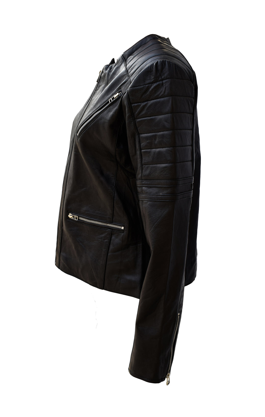 Zipped Pockets Leather Jacket For Sale
