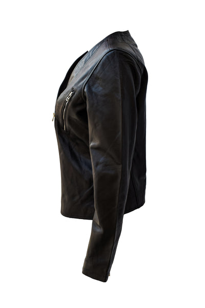 Black Solid Minimalist Leather Jacket Australia