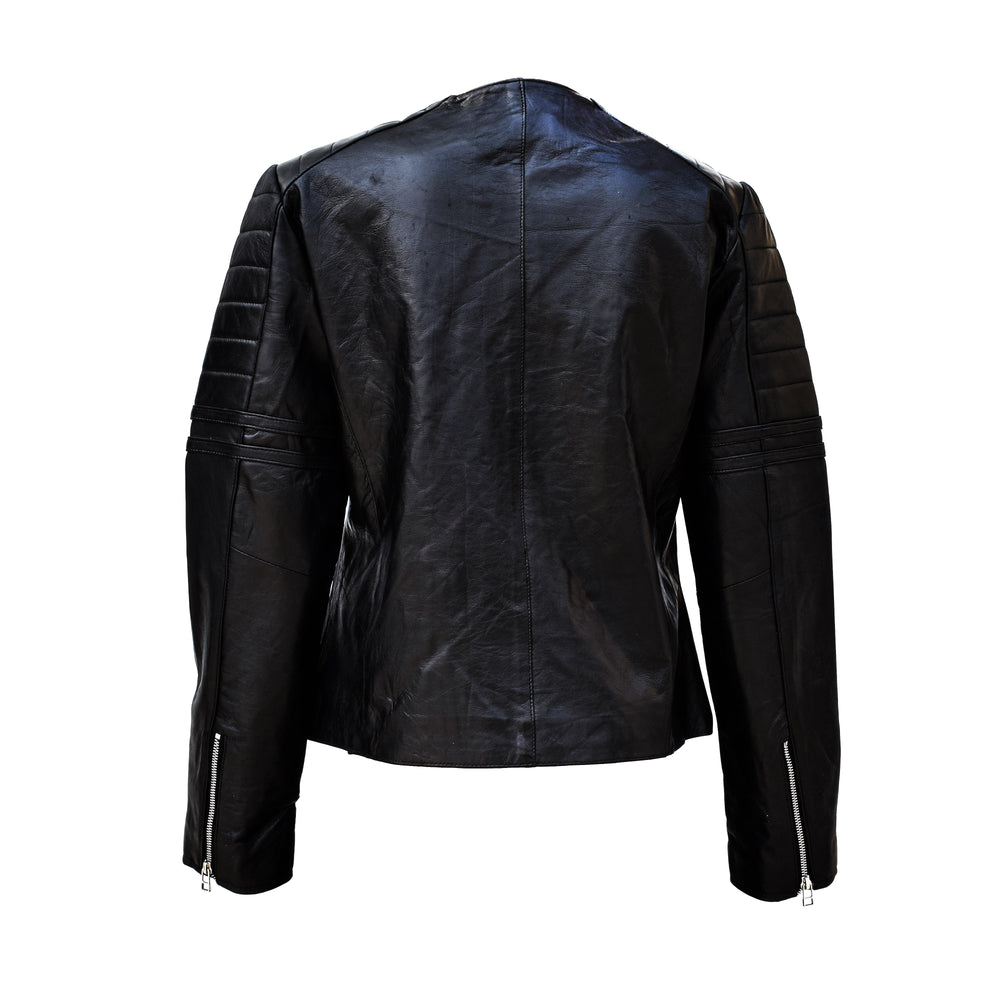 Zipped Pockets Leather Jacket For Women