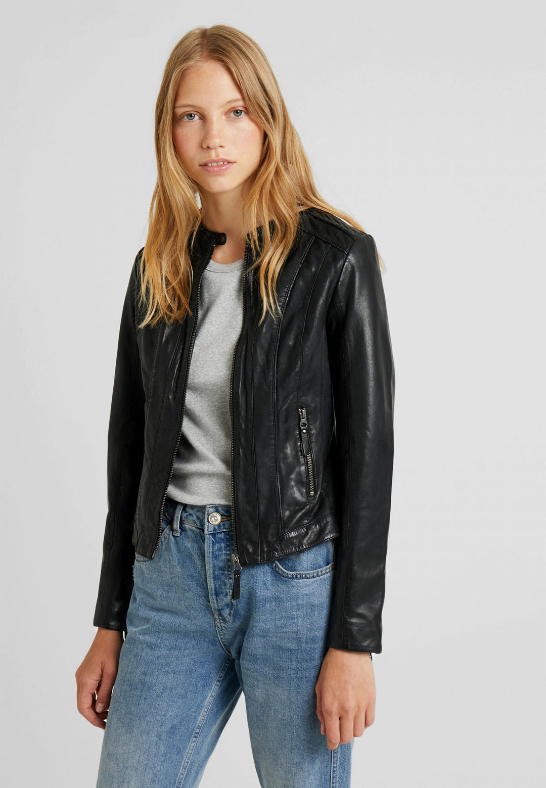 Classic Black Leather Jacket For Women