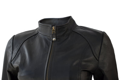Slim Black Leather Jacket For Sale 