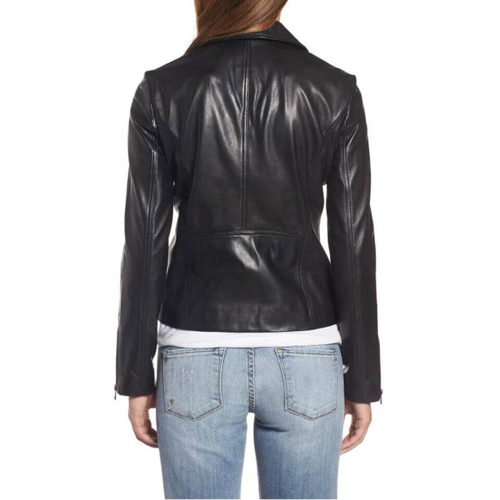 Zip Leather Biker Jacket For Women