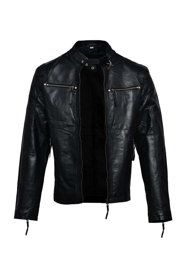 Hemsworth Black leather bomber jacket mens