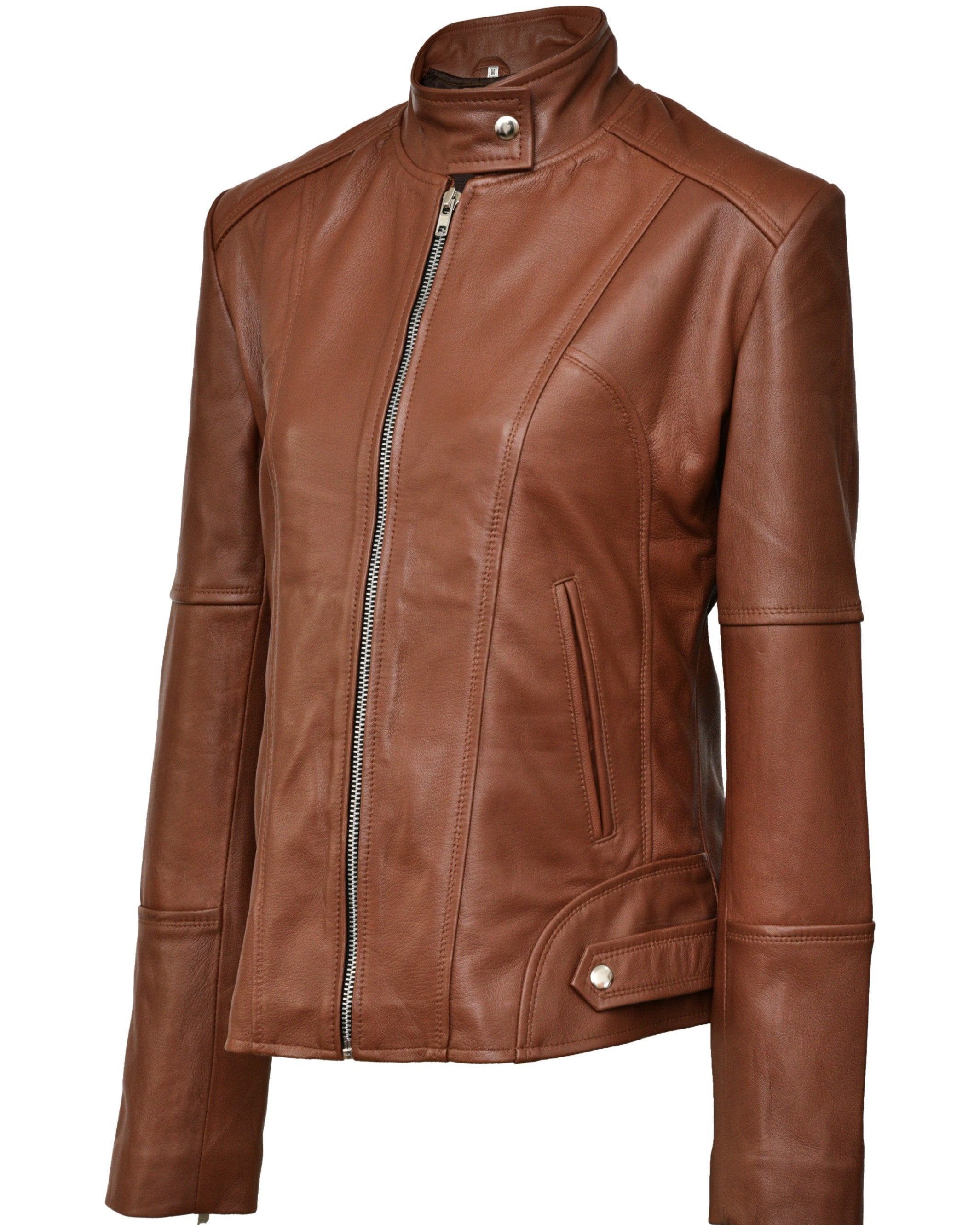 Tan leather outlet jacket womens australia