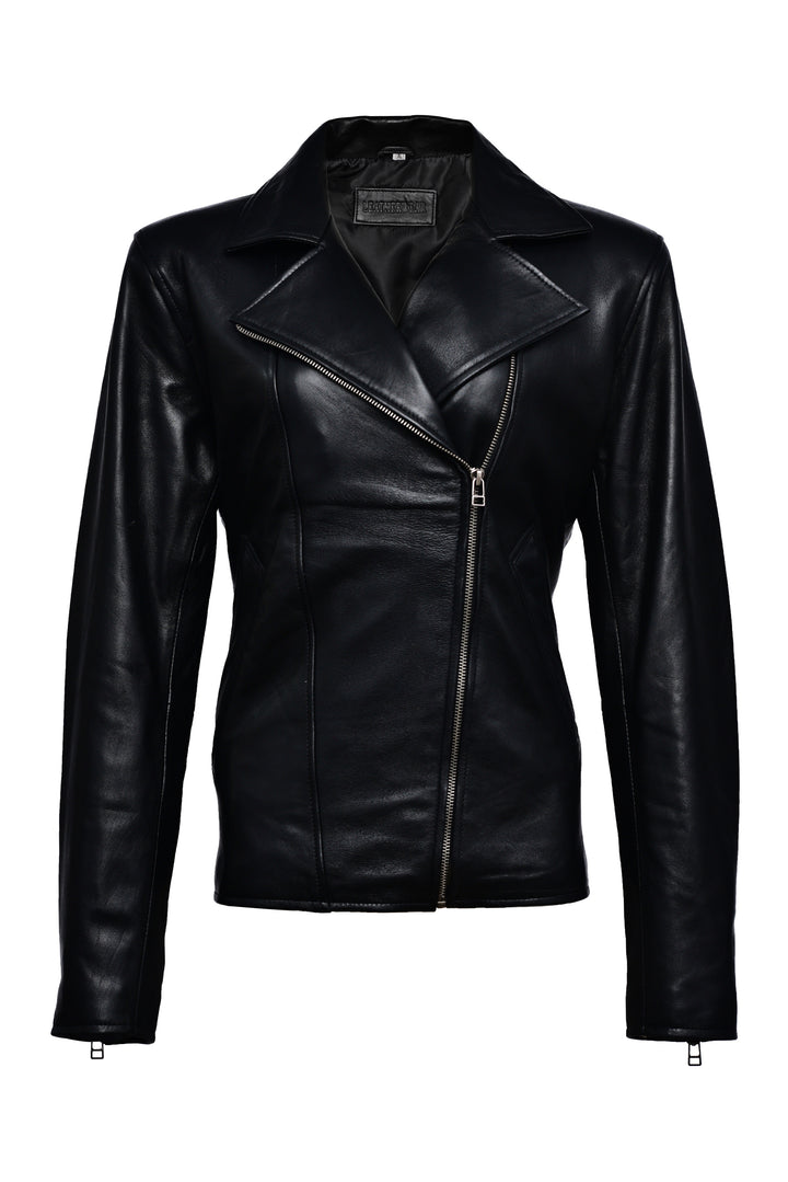 Black Leather Zipper Biker Jacket Women