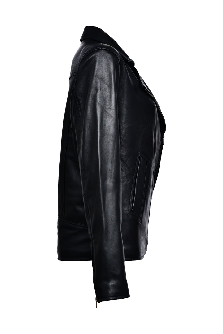 Women Black Leather Zipper Biker Jacket