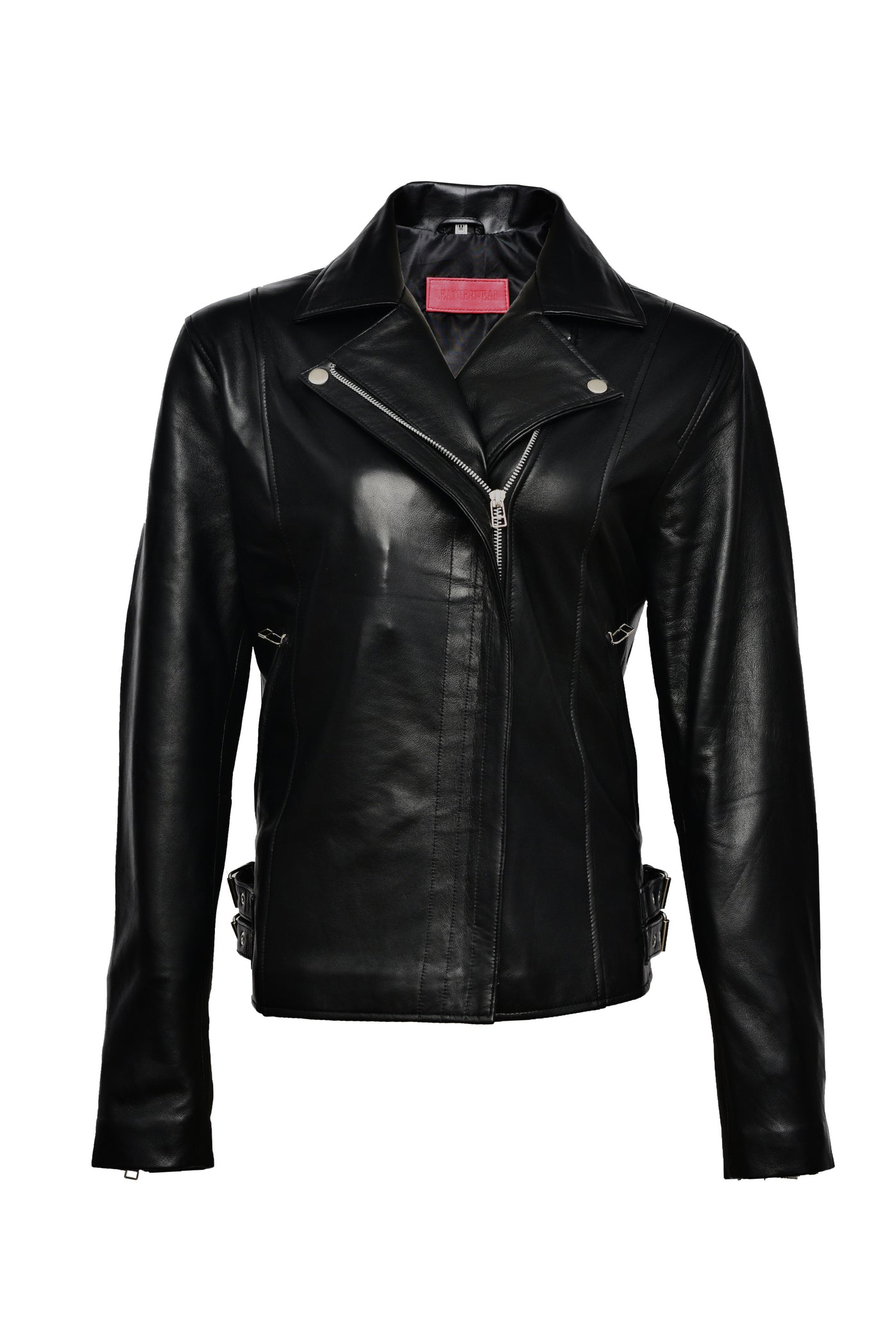 Black Turn-Down Collar Leather Jacket Women