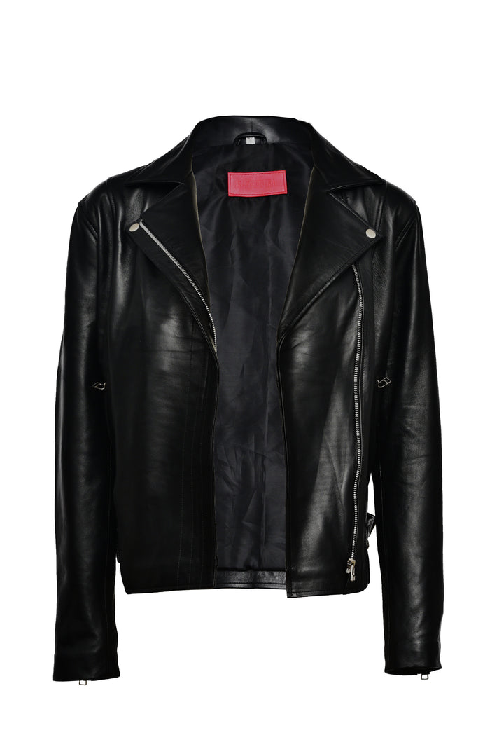 Black Turn-Down Collar Leather Jacket