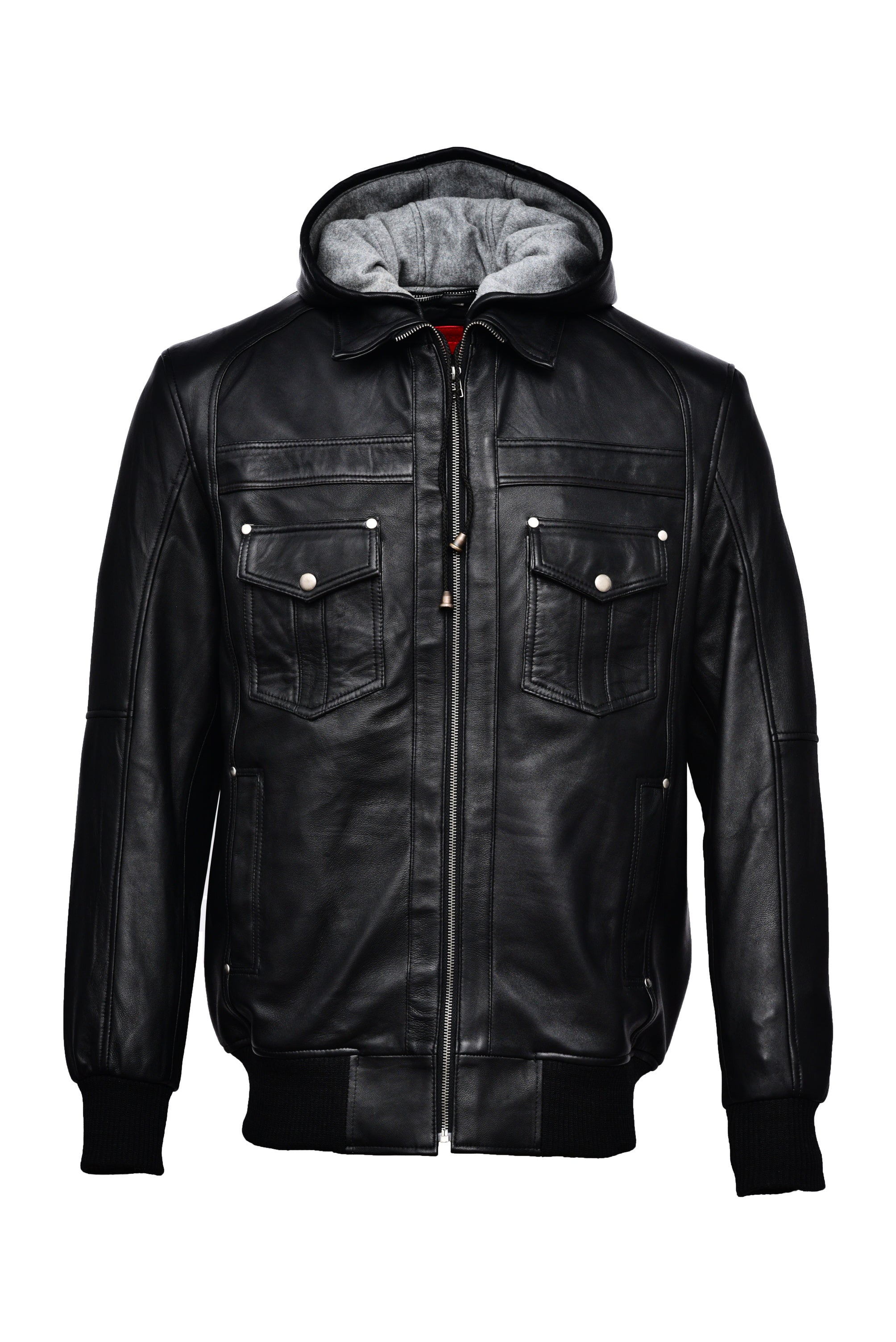 Fake leather cheap jacket with hood