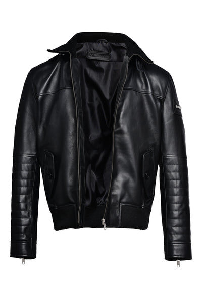 Bomber Black Leather Jacket For Men